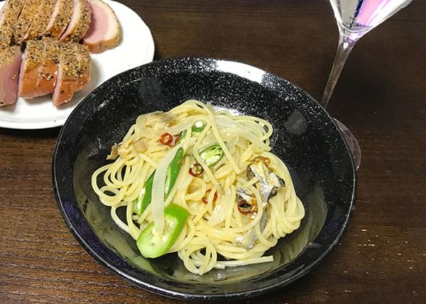 オリーブオイル柚子胡椒タレ 焼き魚 パスタ