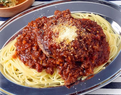 男子ごはん ハンバーグ ミートソースパスタ