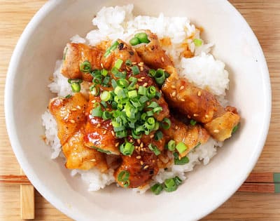 男子ごはん スタミナ定食 肉巻き丼