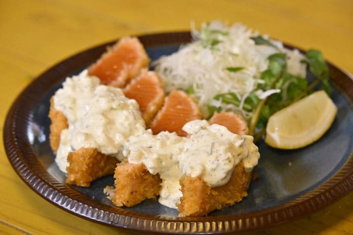 青空レストラン 福島県 メイプルサーモン 鮭 サーモンのレアかつ