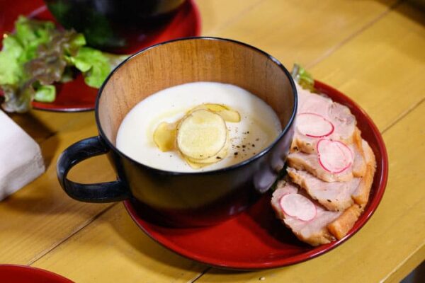 青空レストラン くわいレシピ くわいのポタージュ 塩豚添え