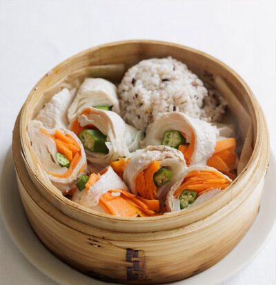 thetime レシピ せいろレシピ リボン野菜の肉巻き定食