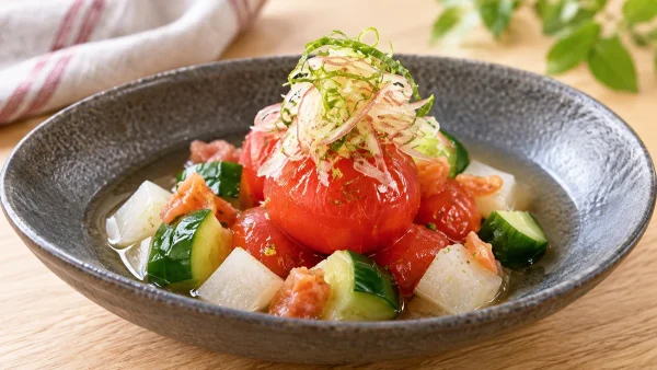 あさイチ「3つの皿 トマト・ミニトマトの含め煮 梅肉仕立て」
