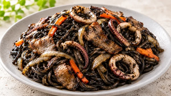 ウワサのお客さま「出沼特製・イカ墨焼きそば」
