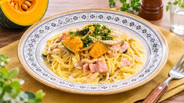 優香のサンデークッキング「カボチャのクリームパスタ」