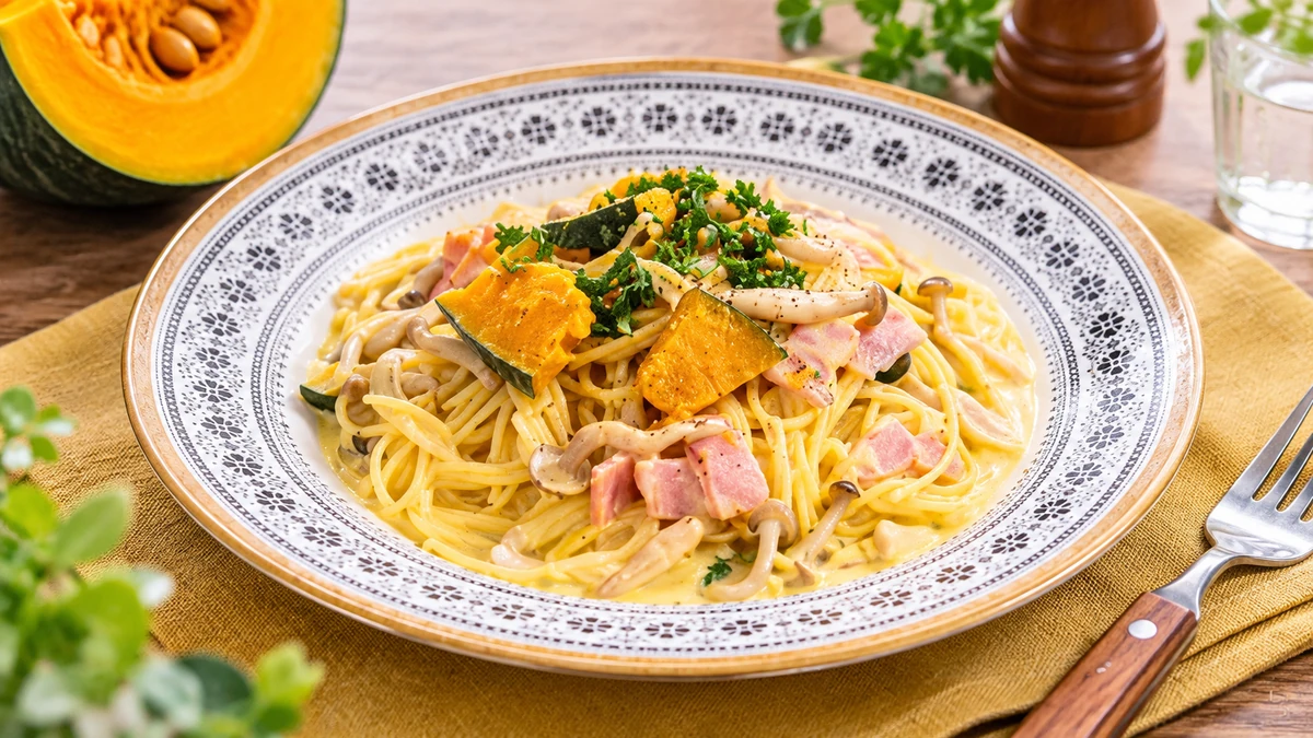 優香のサンデークッキング「カボチャのクリームパスタ」