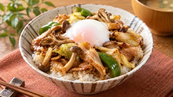 優香のサンデークッキング「しめじとまいたけの回鍋肉丼」