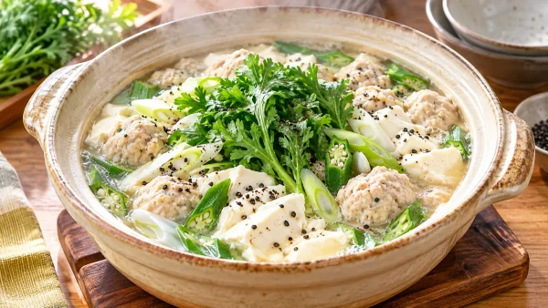 ぺこもぐキッチン「鶏団子の崩し豆腐鍋」